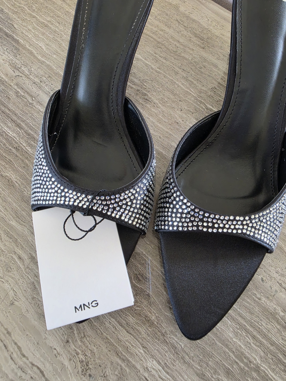 Mango Black Rhinestone Pointed-Toe Mule - Picture 9 of 13